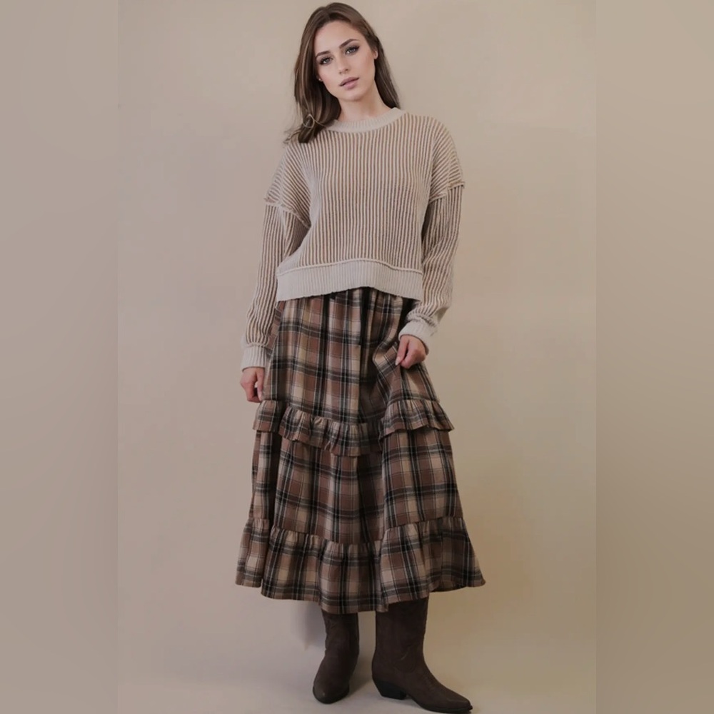 Plaid Maxi Skirt in Brown